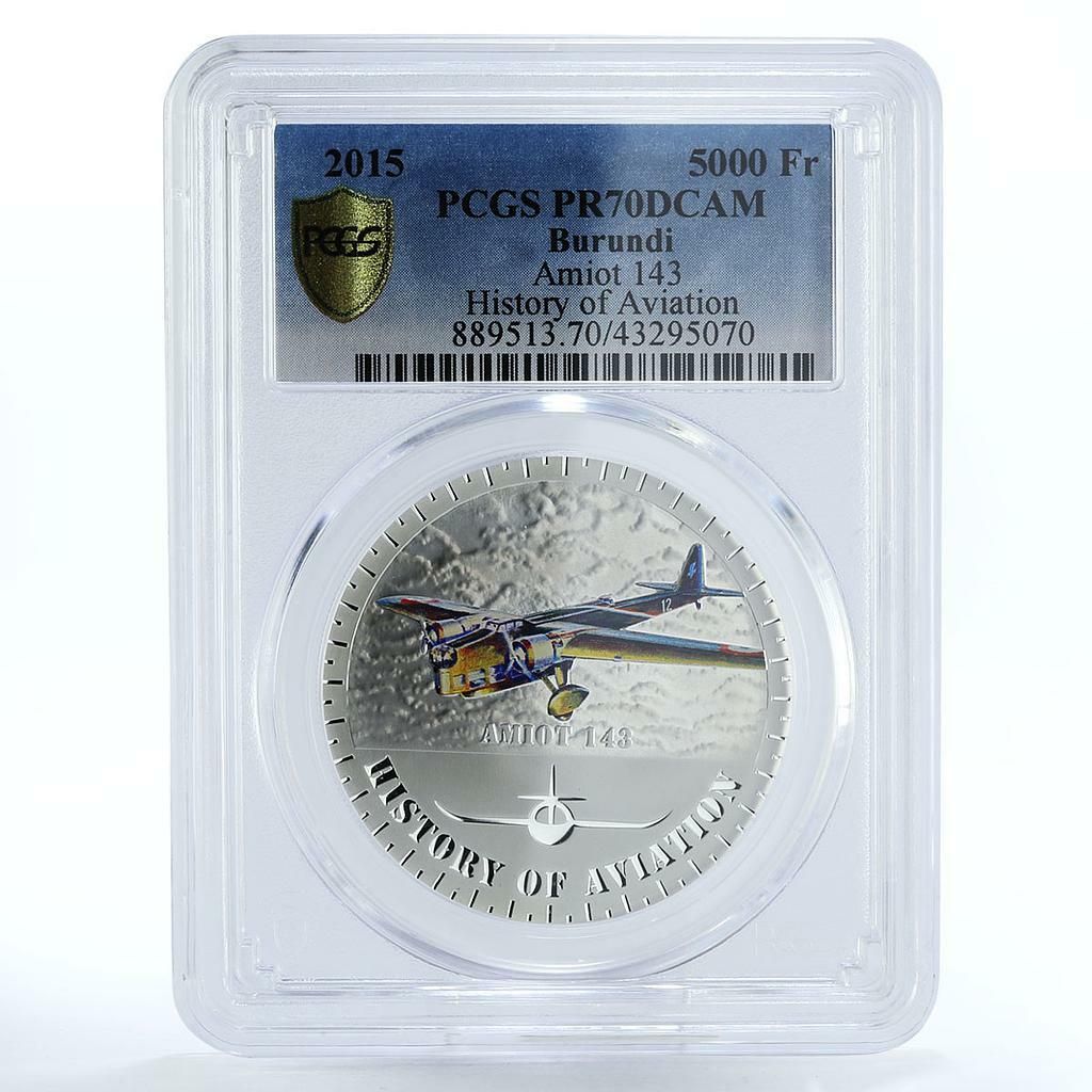 ブルンジ 5000フラン アミオット 143 プレーンアシオン PR 70 PCGS 銀貨 2015年