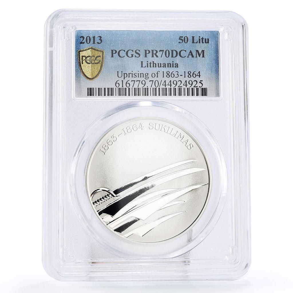 リトアニア 50リトゥ 蜂起150周年記念 PR 70 PCGS 銀貨 2013年