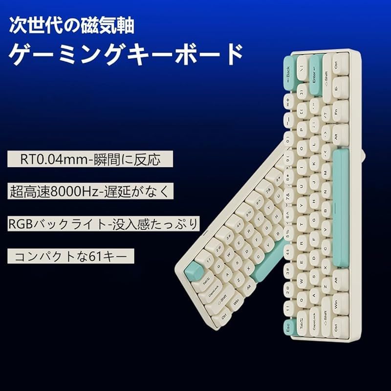 ラピッドトリガー キーボード ゲーミングキーボード メカニカル式 磁気軸 精度RT 0.04 mm RGB発光 61キー 伝送スピード8000 HZ Type-C USB有線接続 マグネチックシャフト LEDバックライト付き