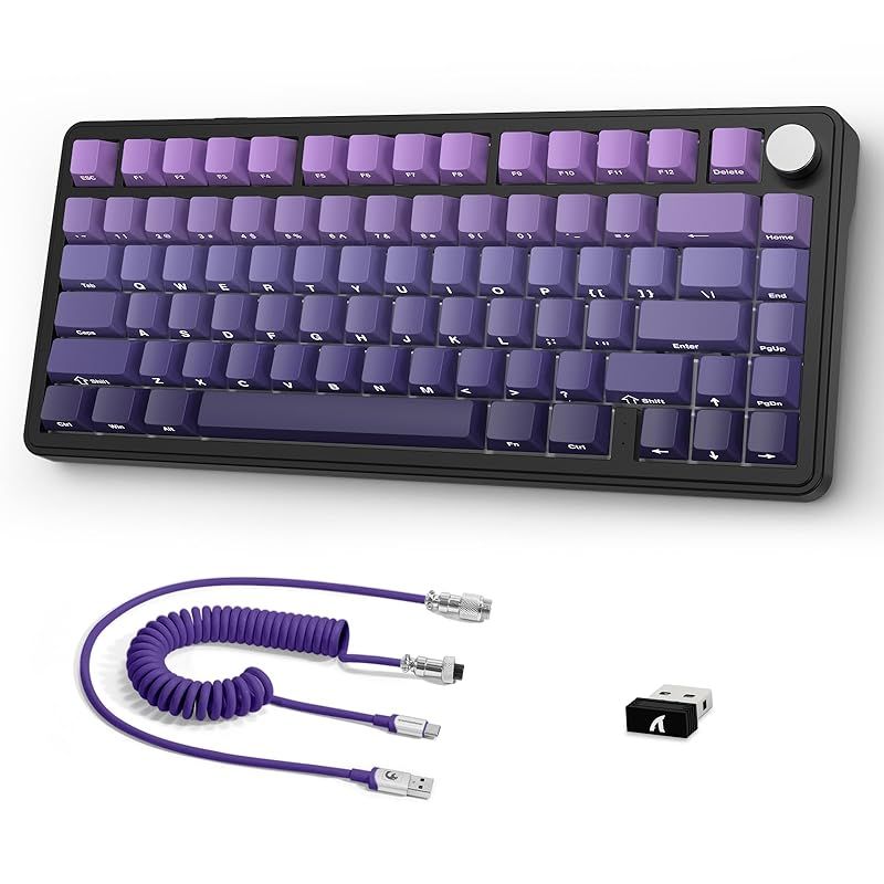 ATTACK SHARK X 85メカニカルキーボード ノブ付き75 ワイヤレスゲームキーボード PBT側プリントキーキャップ BT 5.1 2.4 Ghz USB-C有線 ホットスワップ リニアスイッチ RGB NKRO PC MAC パープル