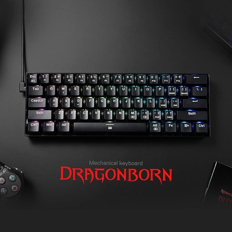 Redragon K 630 Dragonborn 60 有線RGBゲーミングキーボード 61キーコンパクトメカニカルキーボード リニアレッドスイッチ付き プロドライバーサポート ブラック