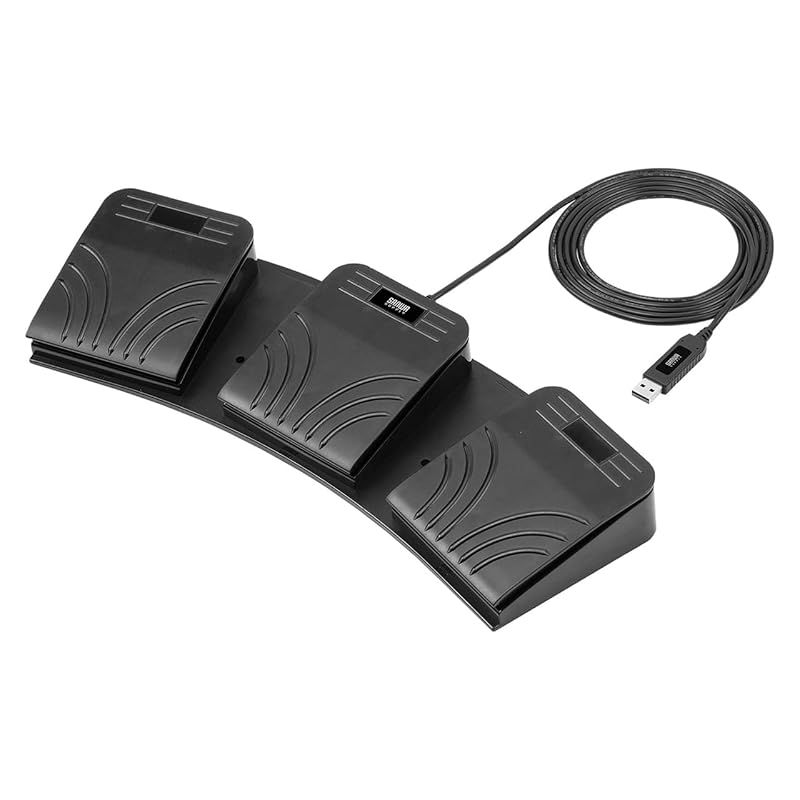 サンワダイレクト フットペダル スイッチ USB 有線接続 静音 3連 手前押し プログラム PC 割り当て ゲーミング キーボード フットスイッチ フット ショートカット 400 MA 214 BK