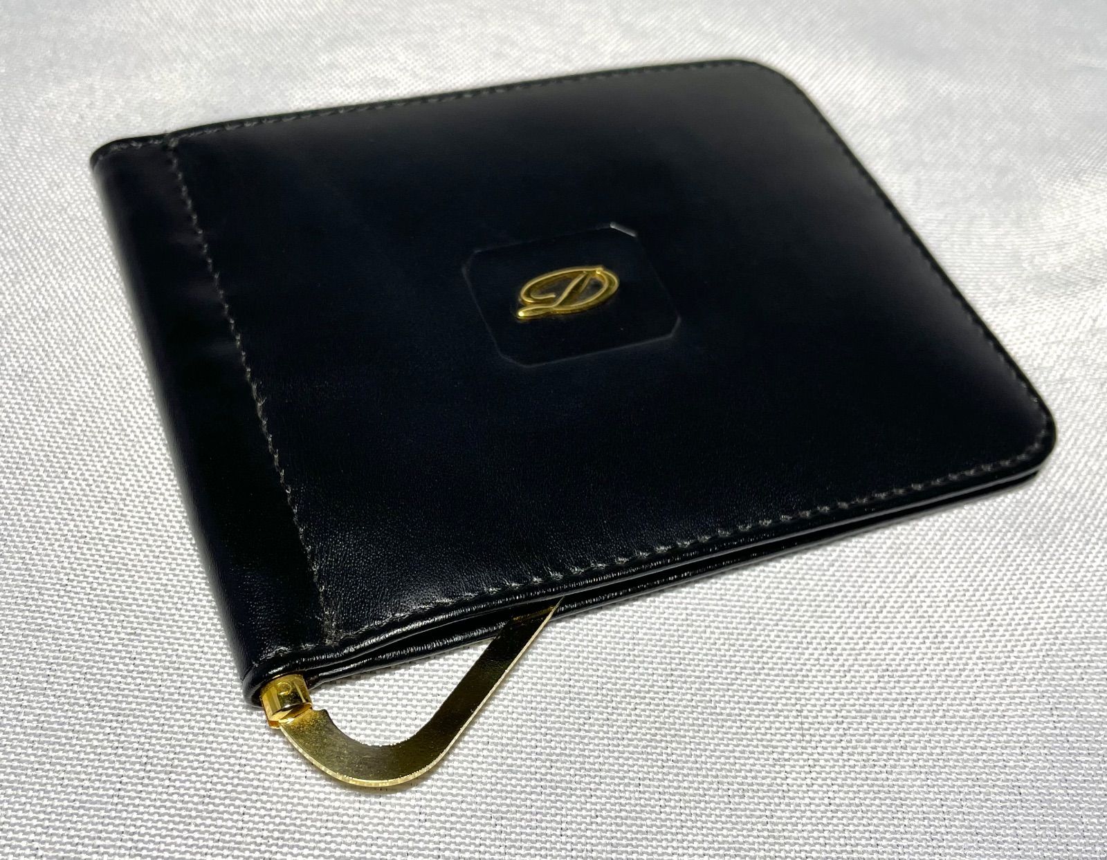 美品 希少 S.T.Dupont デュポン Dロゴ レザーマネークリップ ブラック