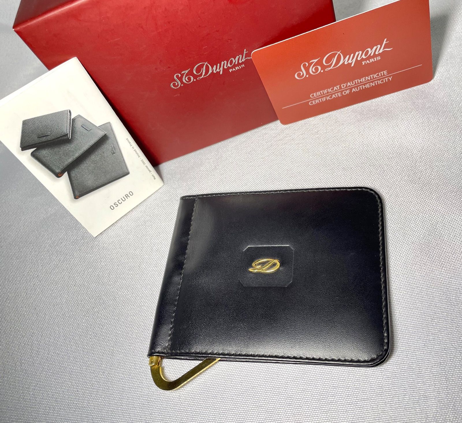 ◆美品◆S.T.Dupontデュポン◆マネークリップ◆定価19,800円 美品 希少 S.T.Dupont デュポン Dロゴ レザーマネークリップ ブラック