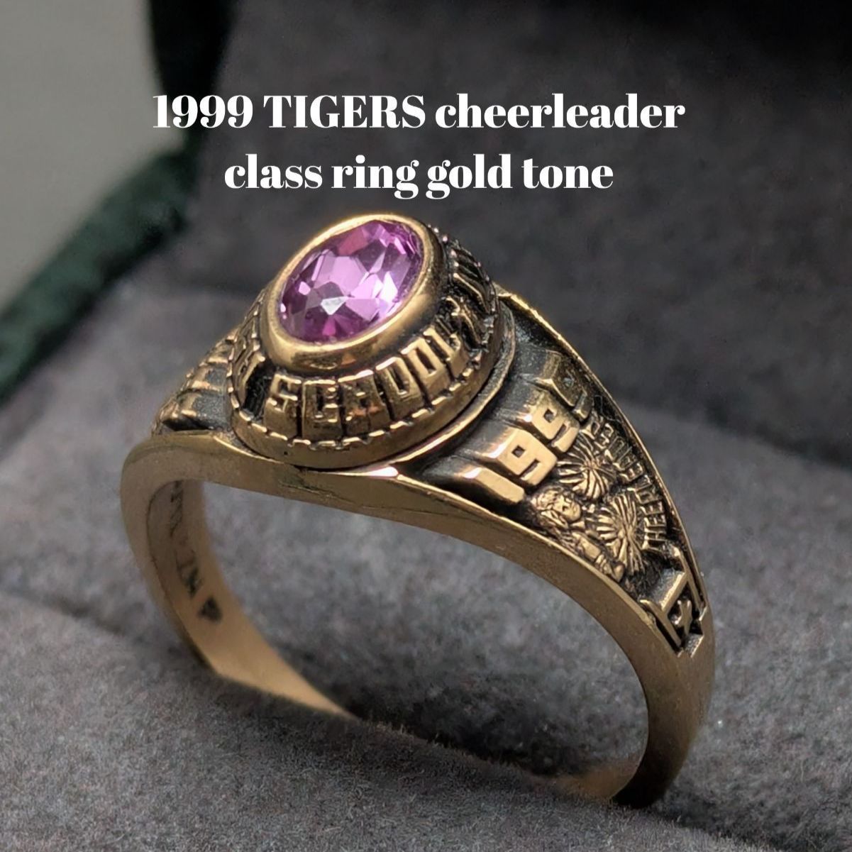 1999年 TIGERS ハイスクール クラスリング ピンクストーン ゴールドトーン 11号 ヴィンテージ チアリーダー