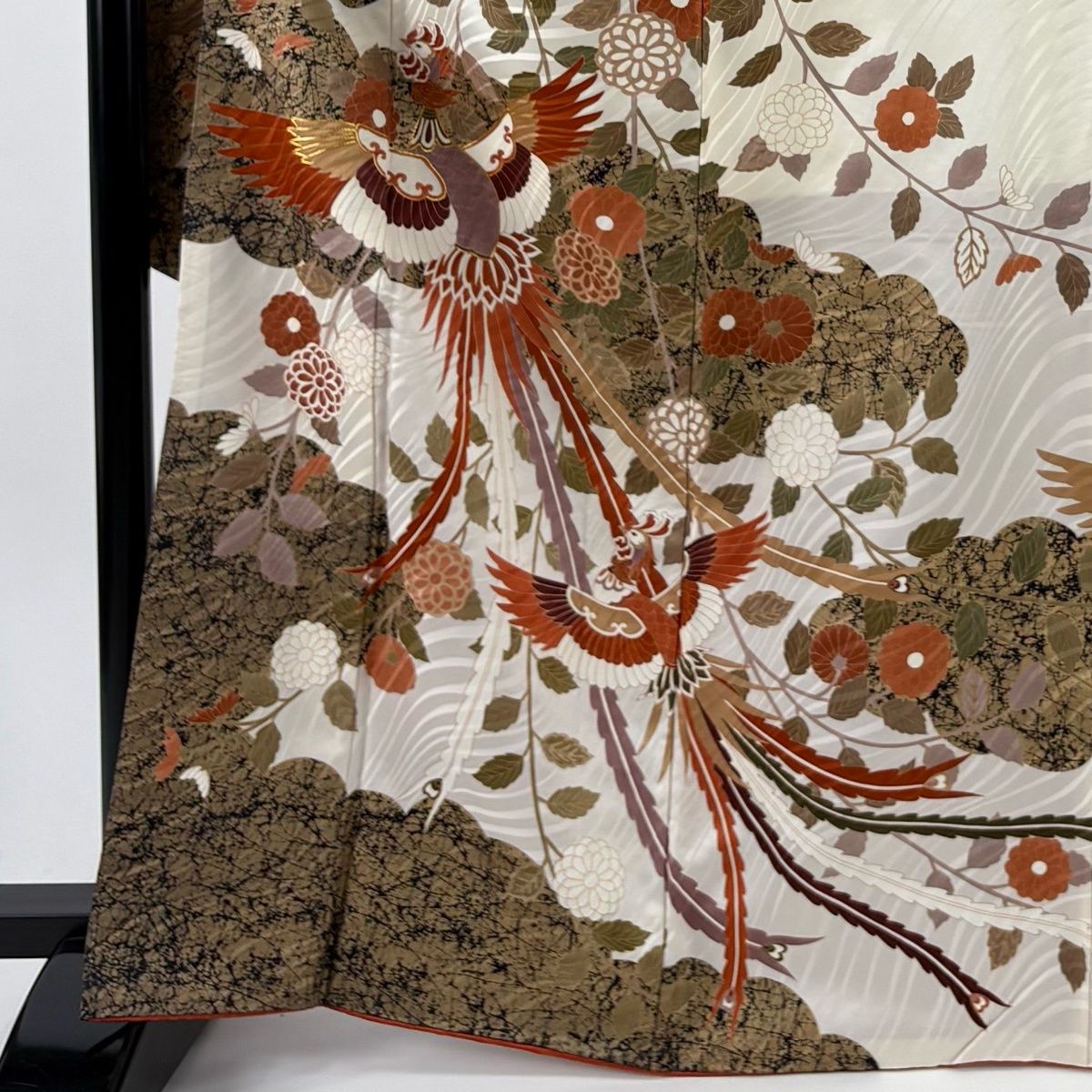 振袖 身丈164cm 裄丈68cm L 袷 鳳凰 草花 金糸 金彩 クリーム 正絹 秀