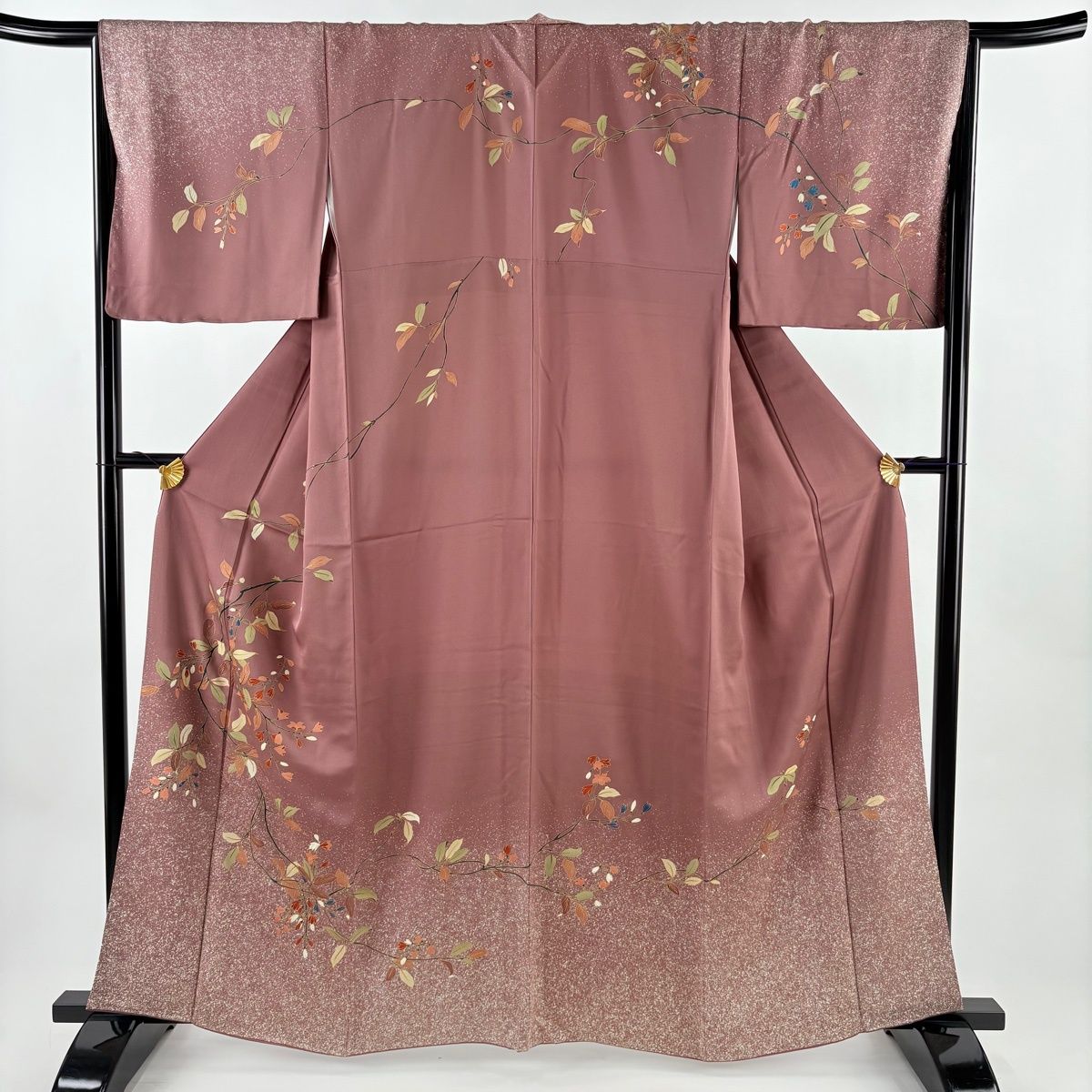 訪問着 身丈162.5cm 裄丈67cm M 袷 枝花 金彩 茶紫 正絹 秀品 【中古