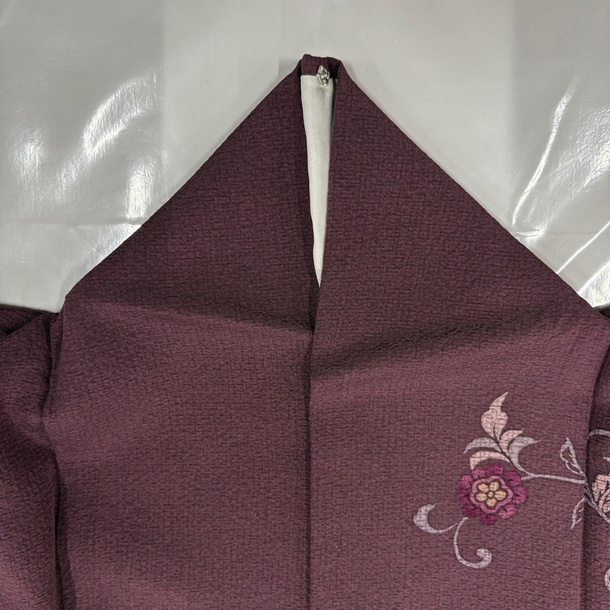 美品】 訪問着 身丈162cm 裄丈64cm M 袷 花唐草 鳥 刺繍 紫 正絹 秀品