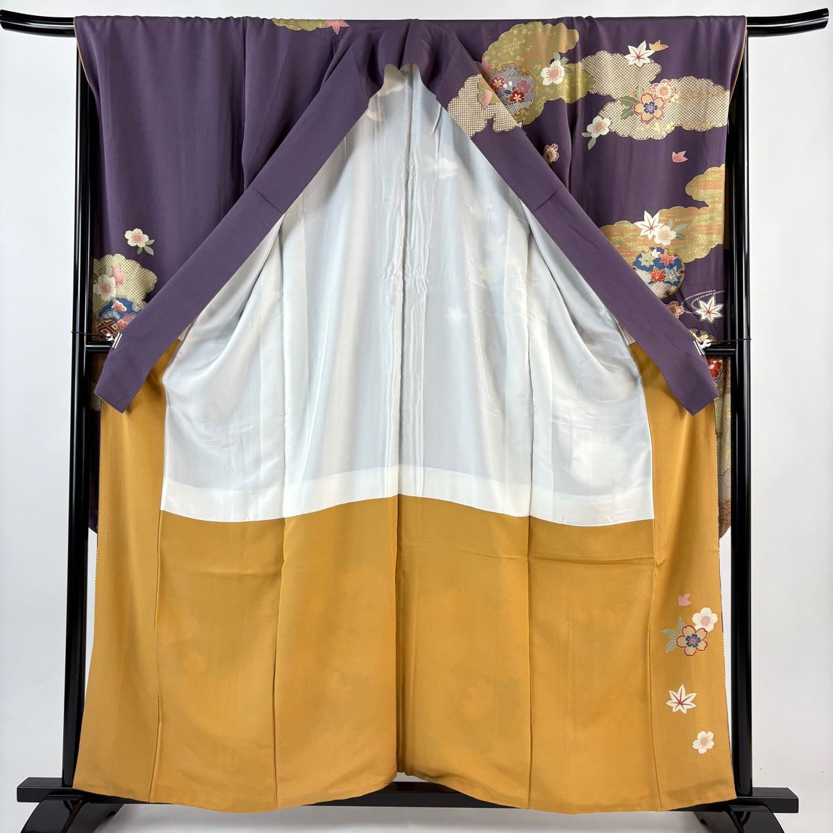 振袖 身丈160cm 裄丈67.5cm L 袷 柳工房 落款 雪輪 草花 金糸 金彩 紫