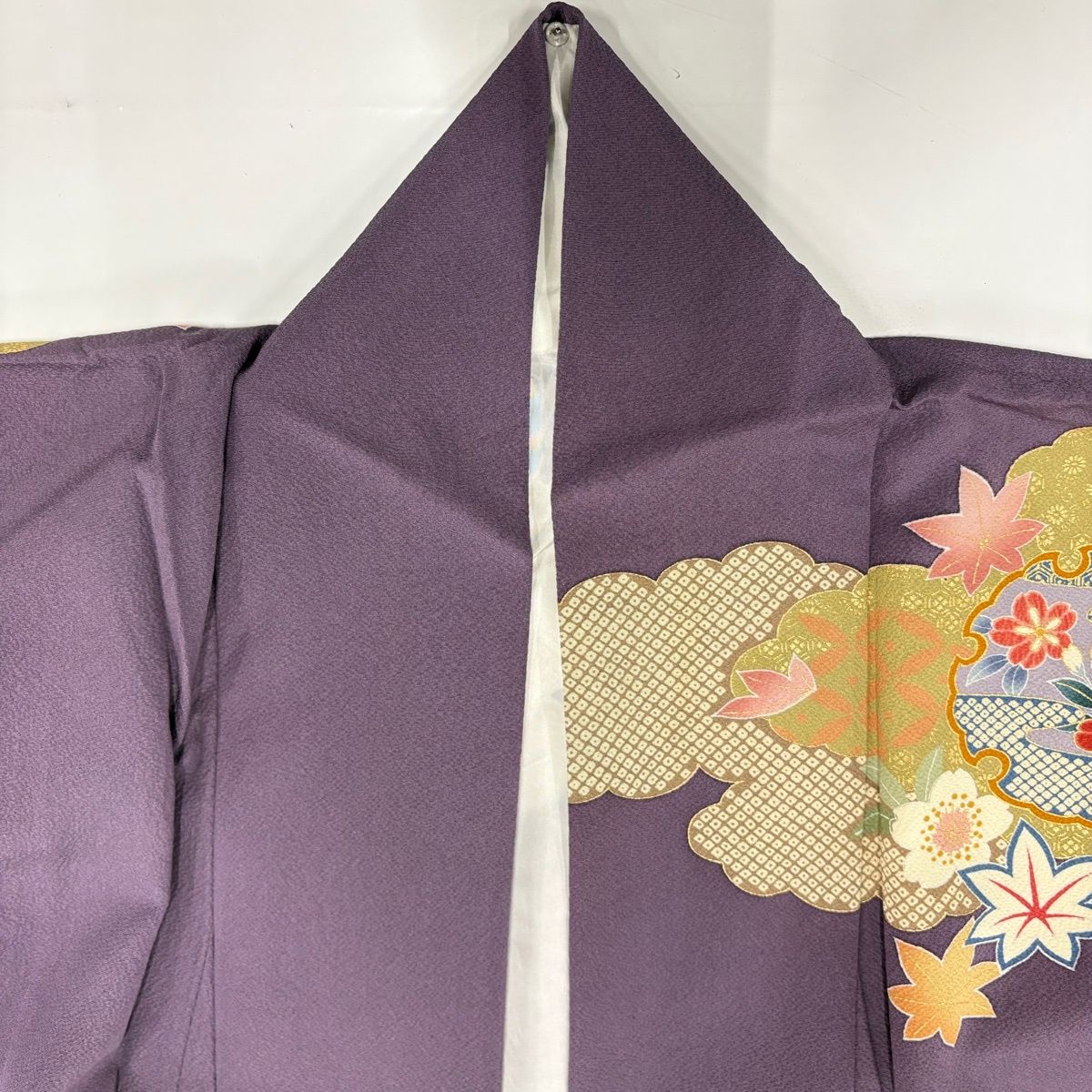 振袖 身丈160cm 裄丈67.5cm L 袷 柳工房 落款 雪輪 草花 金糸 金彩 紫