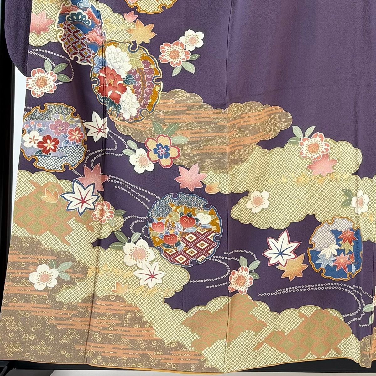 振袖 身丈160cm 裄丈67.5cm L 袷 柳工房 落款 雪輪 草花 金糸 金彩 紫