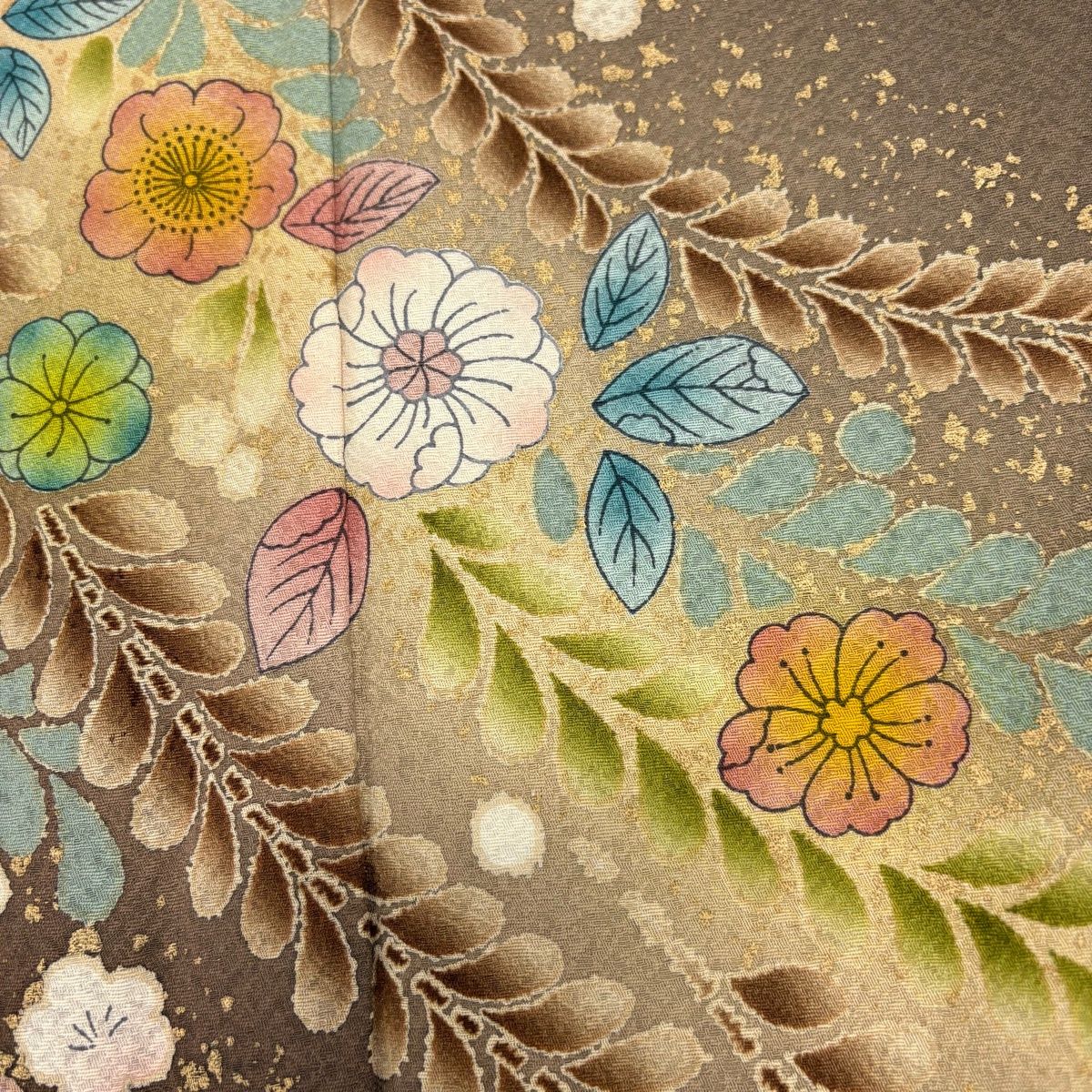 美品】 訪問着 身丈160.5cm 裄丈67cm M 袷 辻が花柄 金彩 ぼかし 茶色
