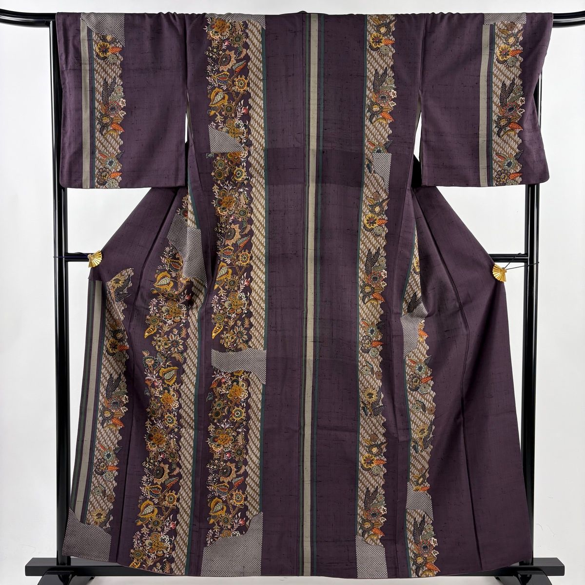 付下げ 身丈159.5cm 裄丈67.5cm L 袷 紬地 やまと 草花 鹿子柄 紫 正絹