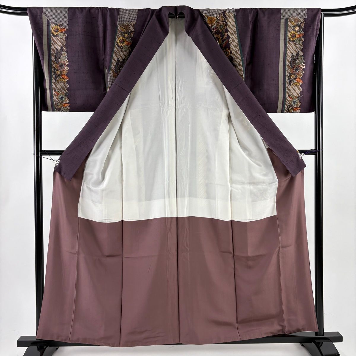 付下げ 身丈159.5cm 裄丈67.5cm L 袷 紬地 やまと 草花 鹿子柄 紫 正絹