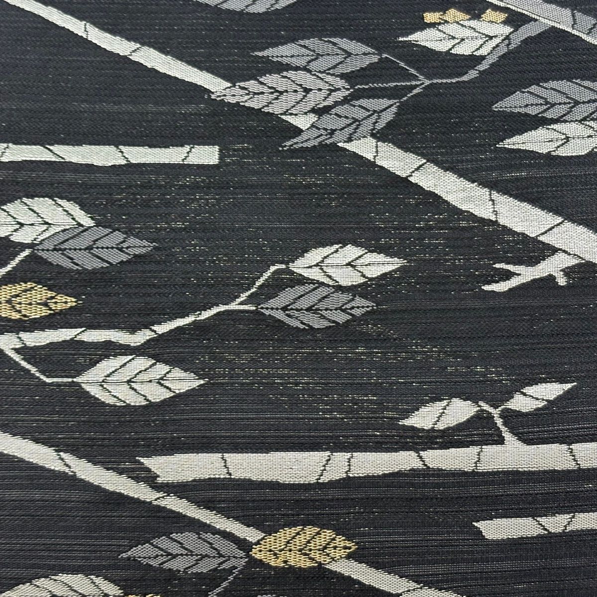 美品】 袋名古屋帯 名品 夏帯 絽 枝葉 金銀糸 箔 黒 化繊 【中古