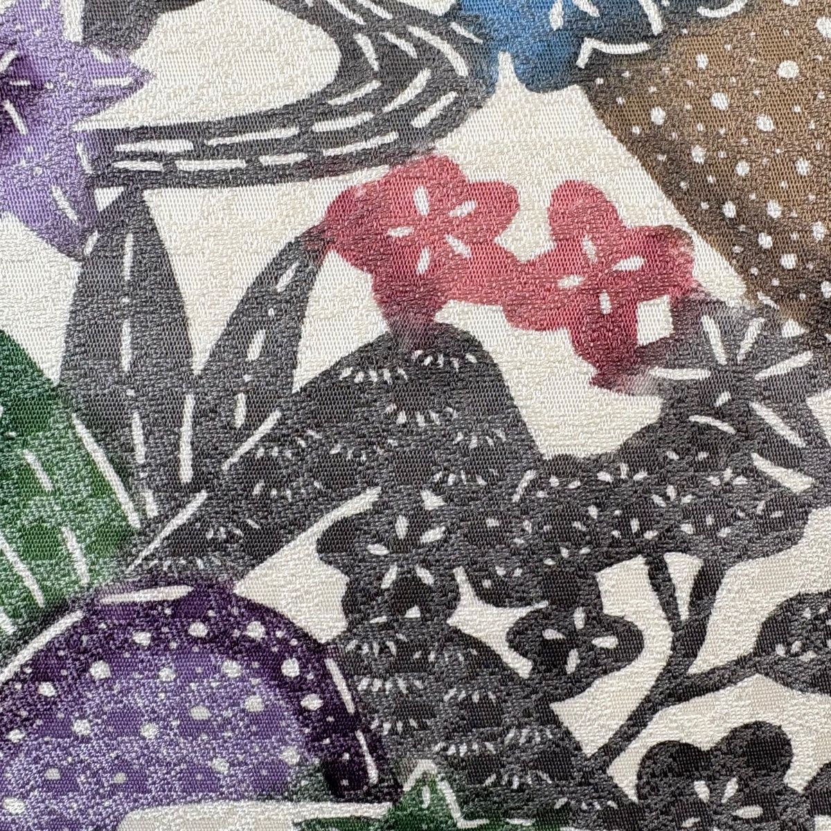 袋帯 手先二通り 江戸紅型染 流水 松梅 クリーム お太鼓柄 正絹