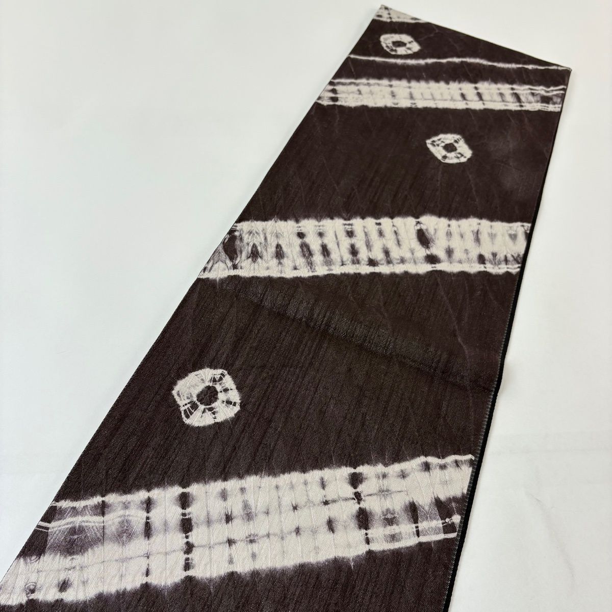  袋帯 幾何学模様 茶紫 全通 正絹 袋帯 帯