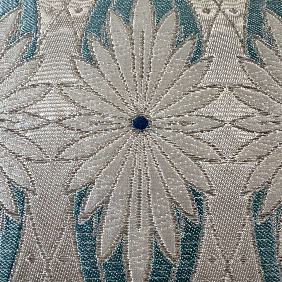 袋帯 花 若松 銀糸 箔 銀色 六通 正絹