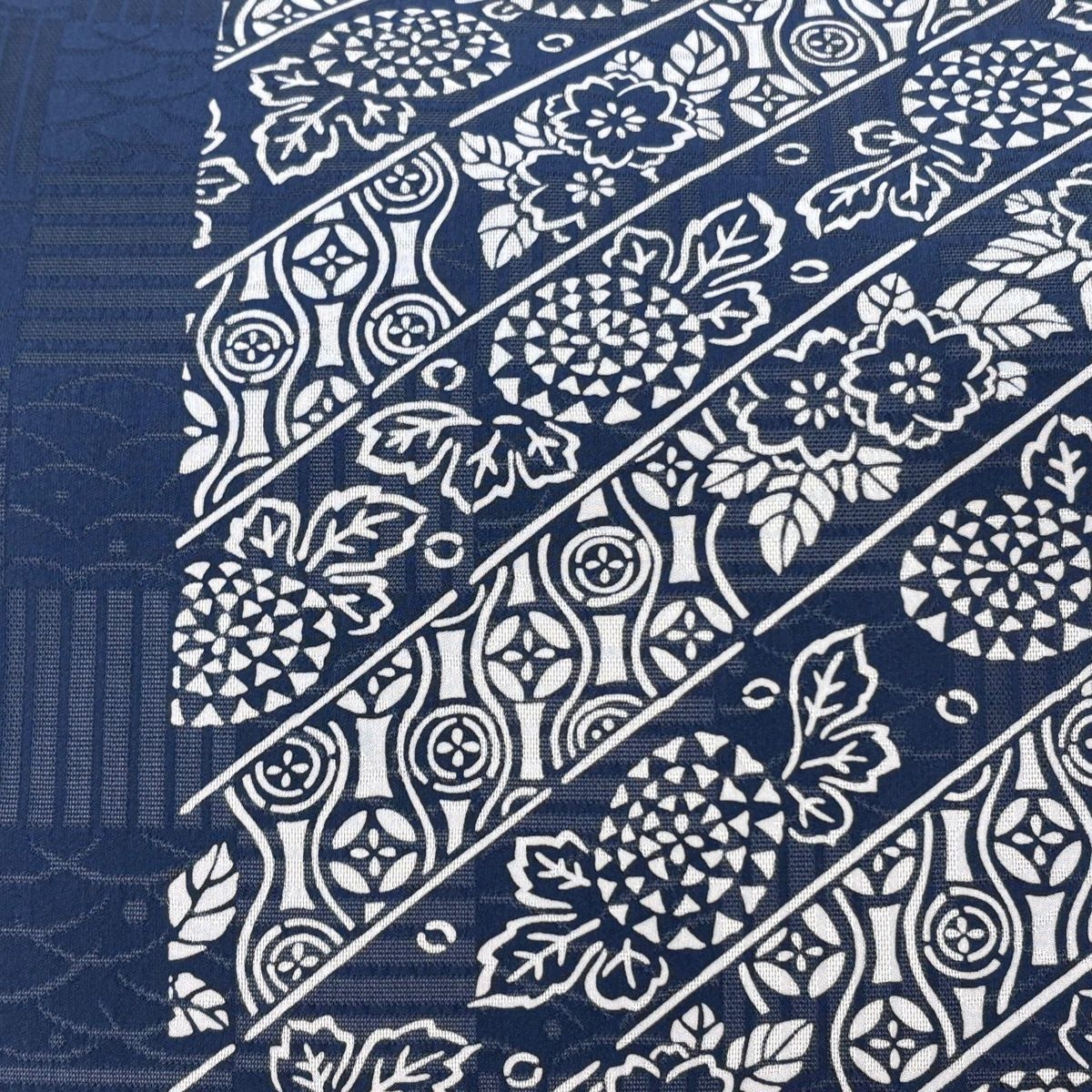 名古屋帯 落款 夏帯 伊勢型染 菊 桜 藍色 正絹