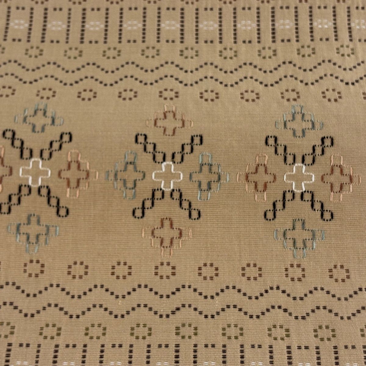 名古屋帯 松葉仕立て 八寸名古屋帯 幾何学模様 薄茶色 正絹