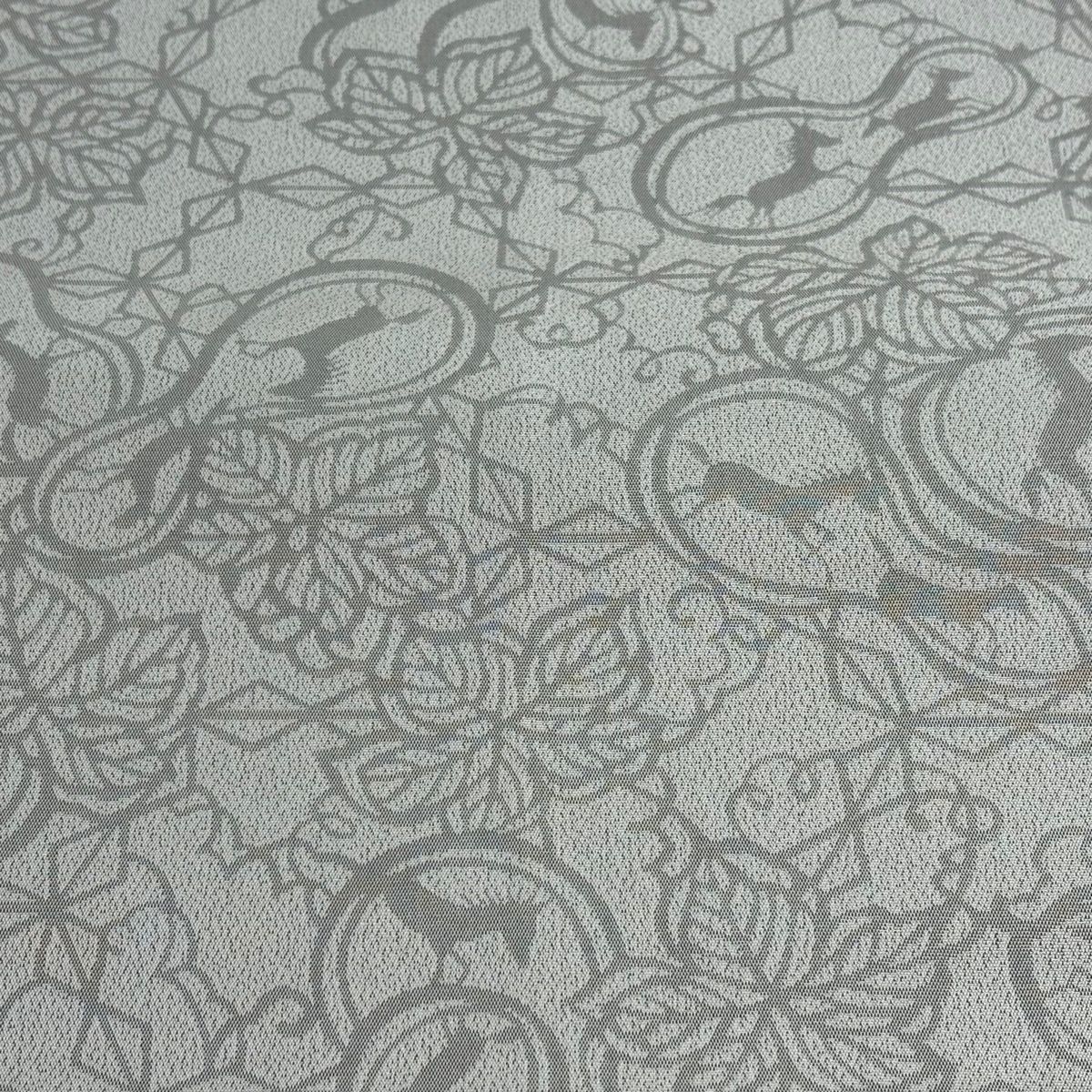 袋帯 関西仕立て 瓢箪 動物 銀糸 箔 灰白 全通 正絹