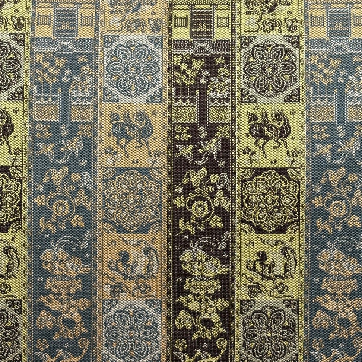 開き名古屋帯 龍村美術織物 証紙 比翼仕立て 紅牙瑞錦 銀糸 灰茶 正絹