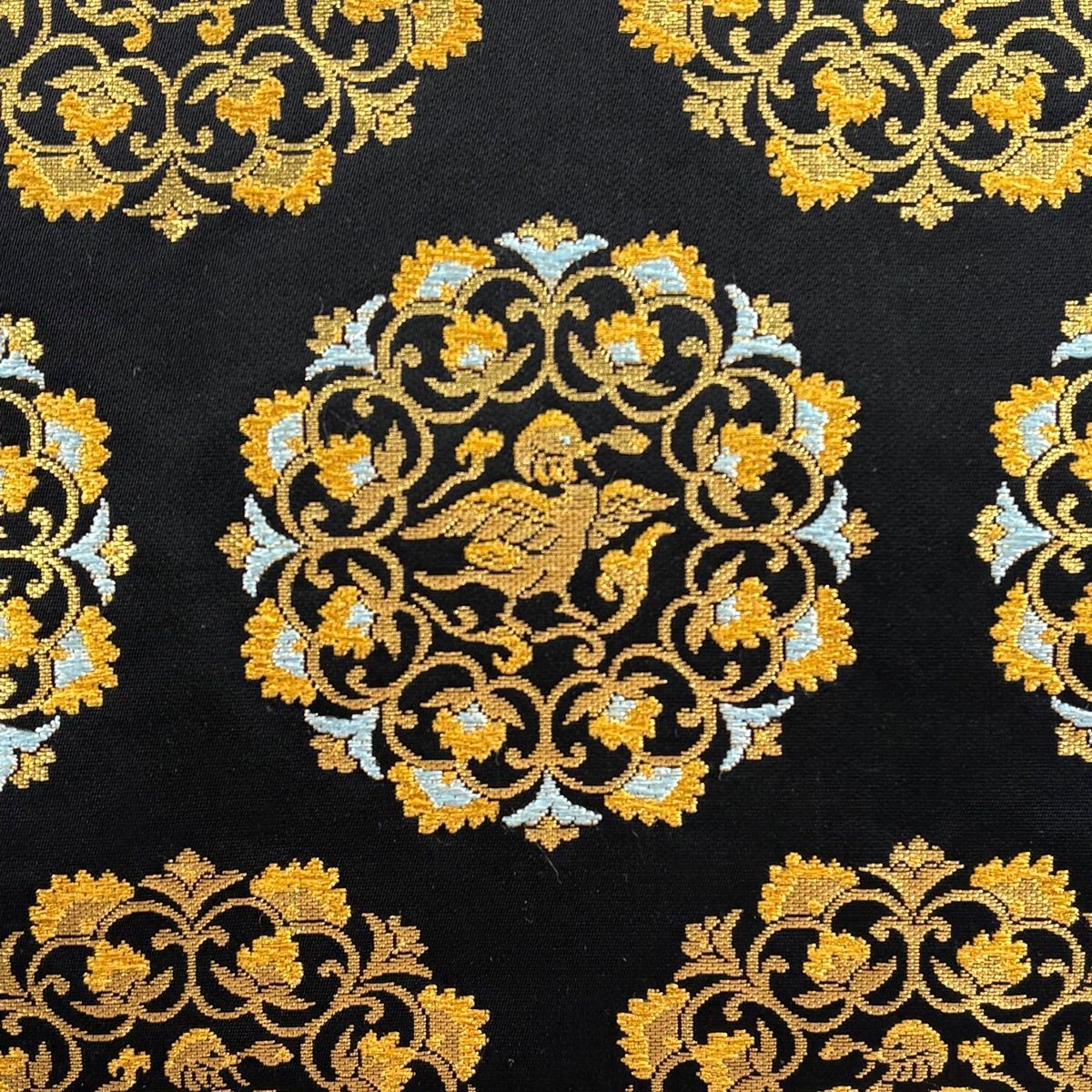 名古屋帯 龍村美術織物 落款 天平鳥華文 金糸 箔 黒 正絹