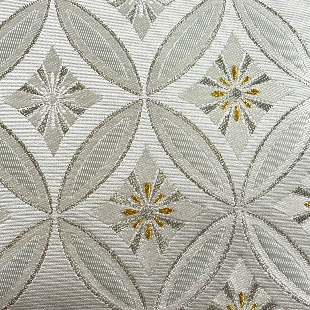 袋帯 川島織物 落款 関西仕立て 七宝 花菱 金銀糸 灰白 六通 正絹