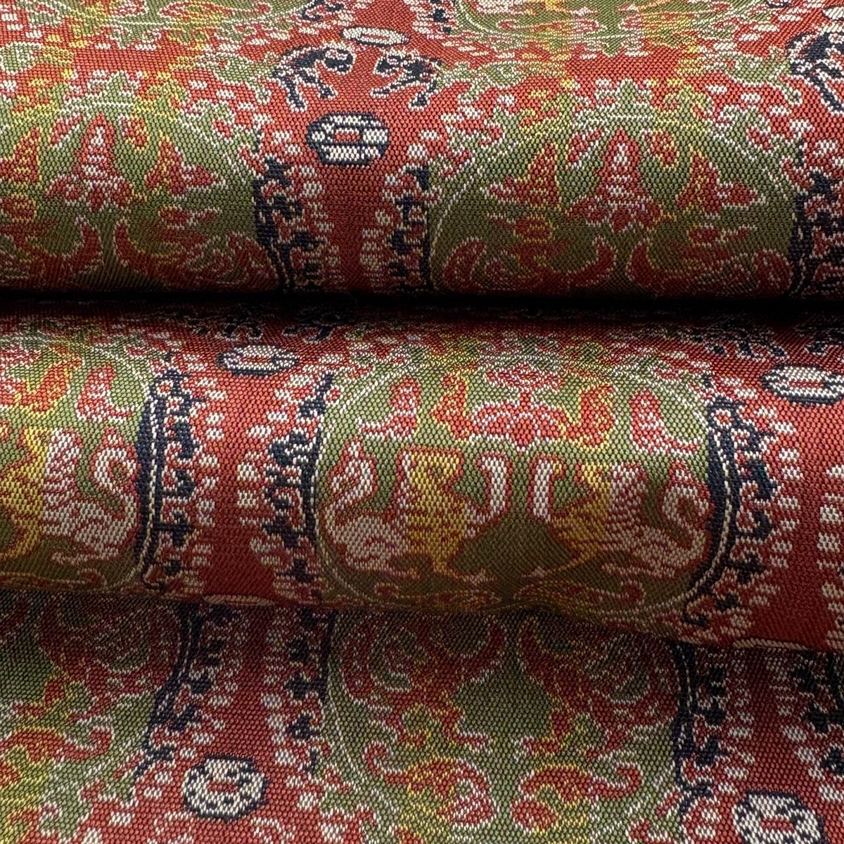 美品】 開き名古屋帯 逸品 龍村美術織物 比翼仕立て 円文白虎朱雀錦 赤