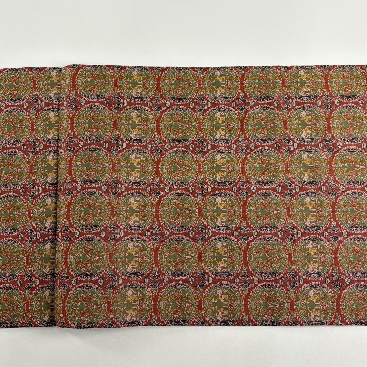 美品】 開き名古屋帯 逸品 龍村美術織物 比翼仕立て 円文白虎朱雀錦 赤