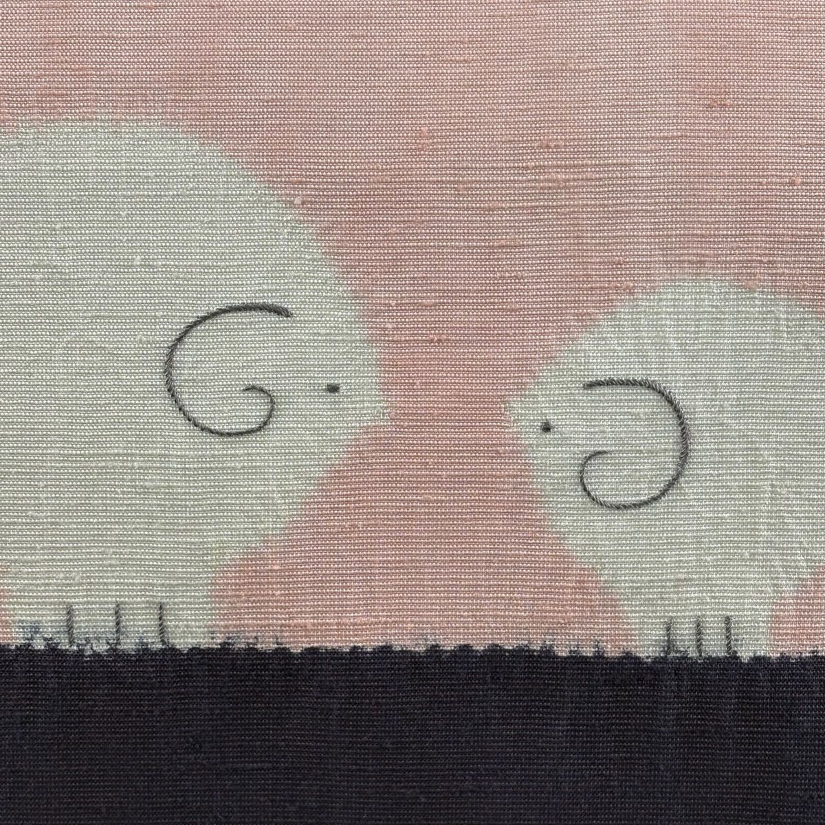 名古屋帯 ひつじ 草花 絞り 刺繍 ピンク 正絹