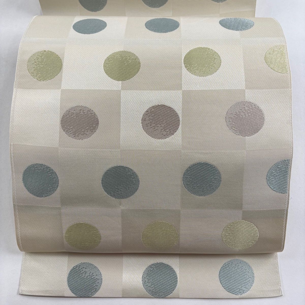 名古屋帯 八寸名古屋 松葉仕立て 丸 地紋 クリーム 正絹