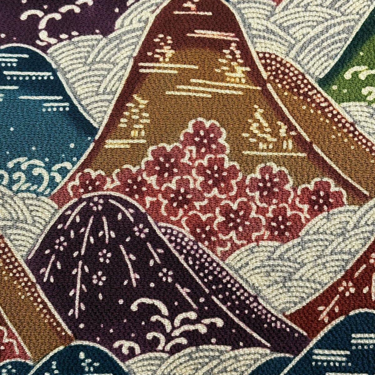 美品】 開き名古屋帯 逸品 栗山吉三郎 落款 山並 波 松寿縮緬 灰色