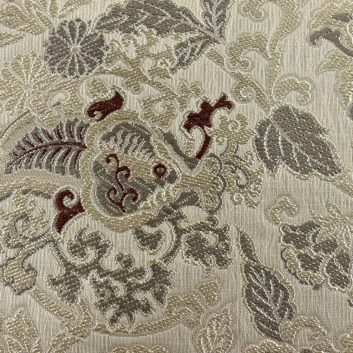 袋帯 山岡古都 落款 古都染人 龍 草花 薄茶色 六通 正絹