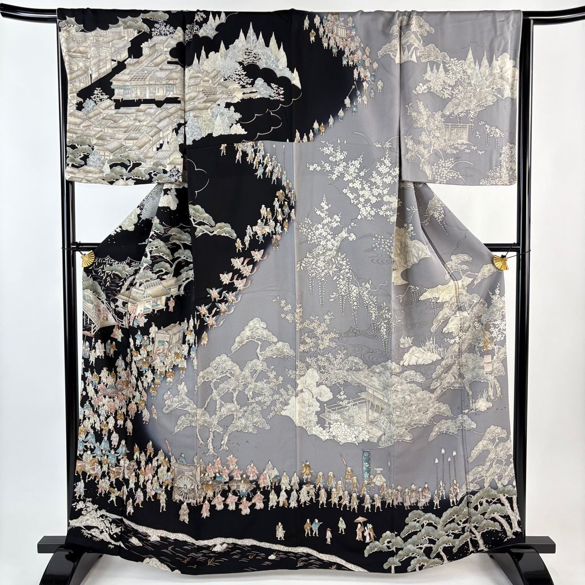 訪問着 身丈162cm 裄丈69cm L 袷 小糸染芸 落款 大名行列 松 染め分け