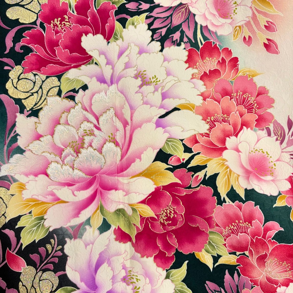 美品】 振袖 身丈165cm 裄丈65.5cm M 袷 牡丹 草花 ショップ 箔 金彩