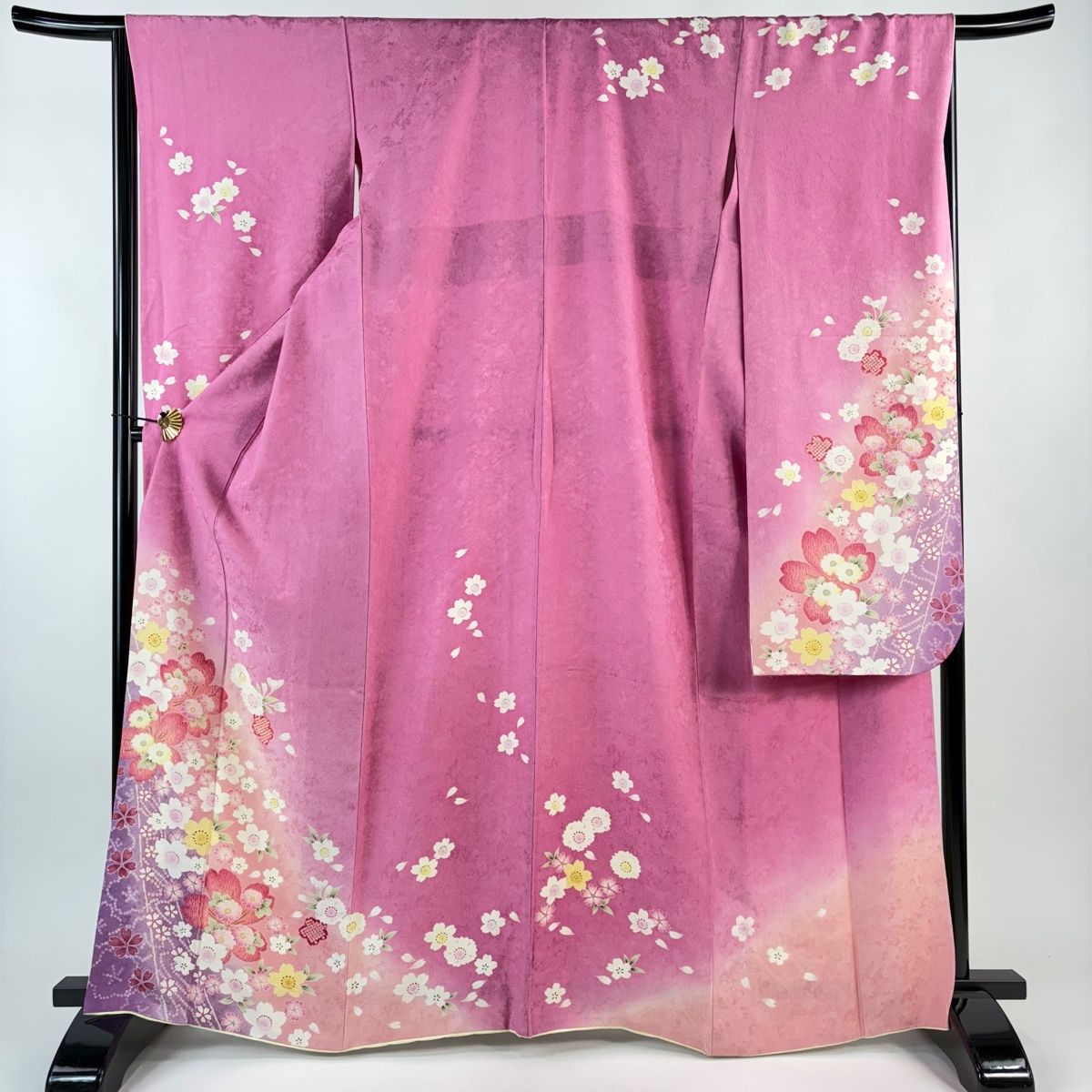 振袖 身丈164cm 裄丈66cm M 袷 桜 菊 金彩 ぼかし ピンク 正絹 名品