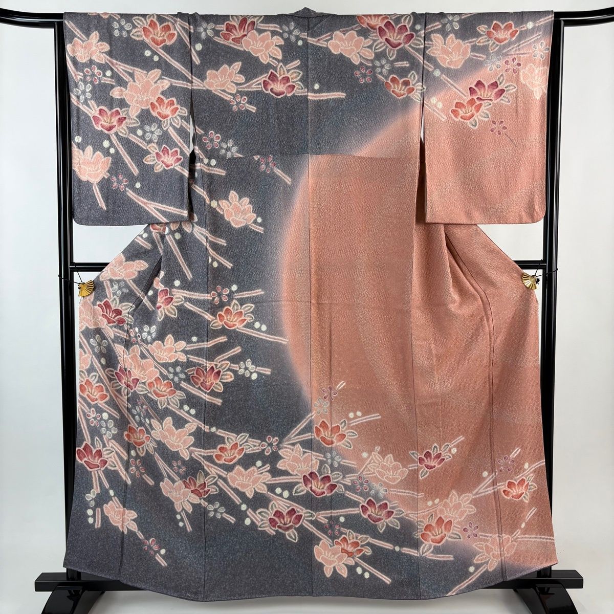 美品】 訪問着 身丈160.5cm 裄丈65cm M 袷 枝花 地紋 絞り 染め分け