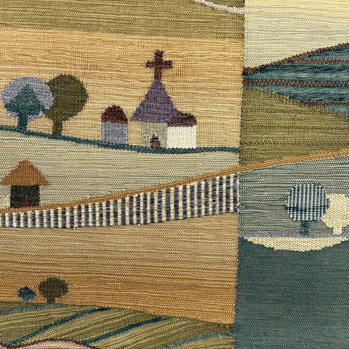 袋帯 秀品 風景 建物 薄茶色 お太鼓柄 正絹