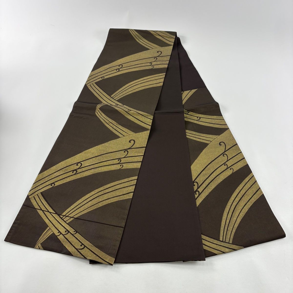 袋帯 秀品 落款 ますいわ屋 重兵衛 幾何学模様 箔 金茶 六通 正絹