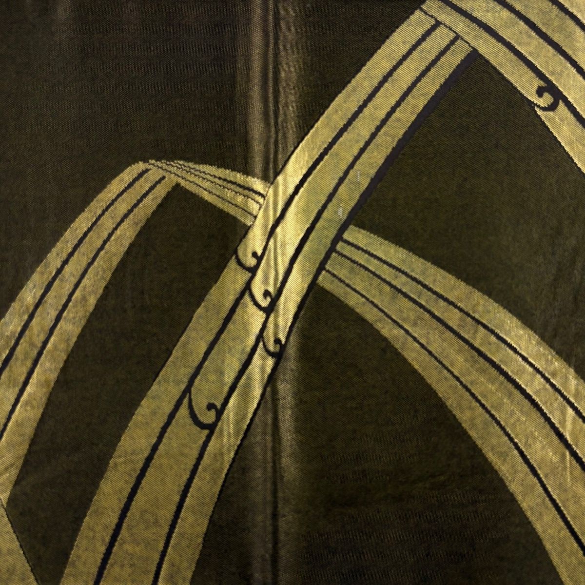 袋帯 秀品 落款 ますいわ屋 重兵衛 幾何学模様 箔 金茶 六通 正絹