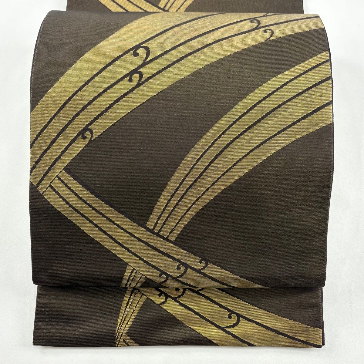 袋帯 秀品 落款 ますいわ屋 重兵衛 幾何学模様 箔 金茶 六通 正絹