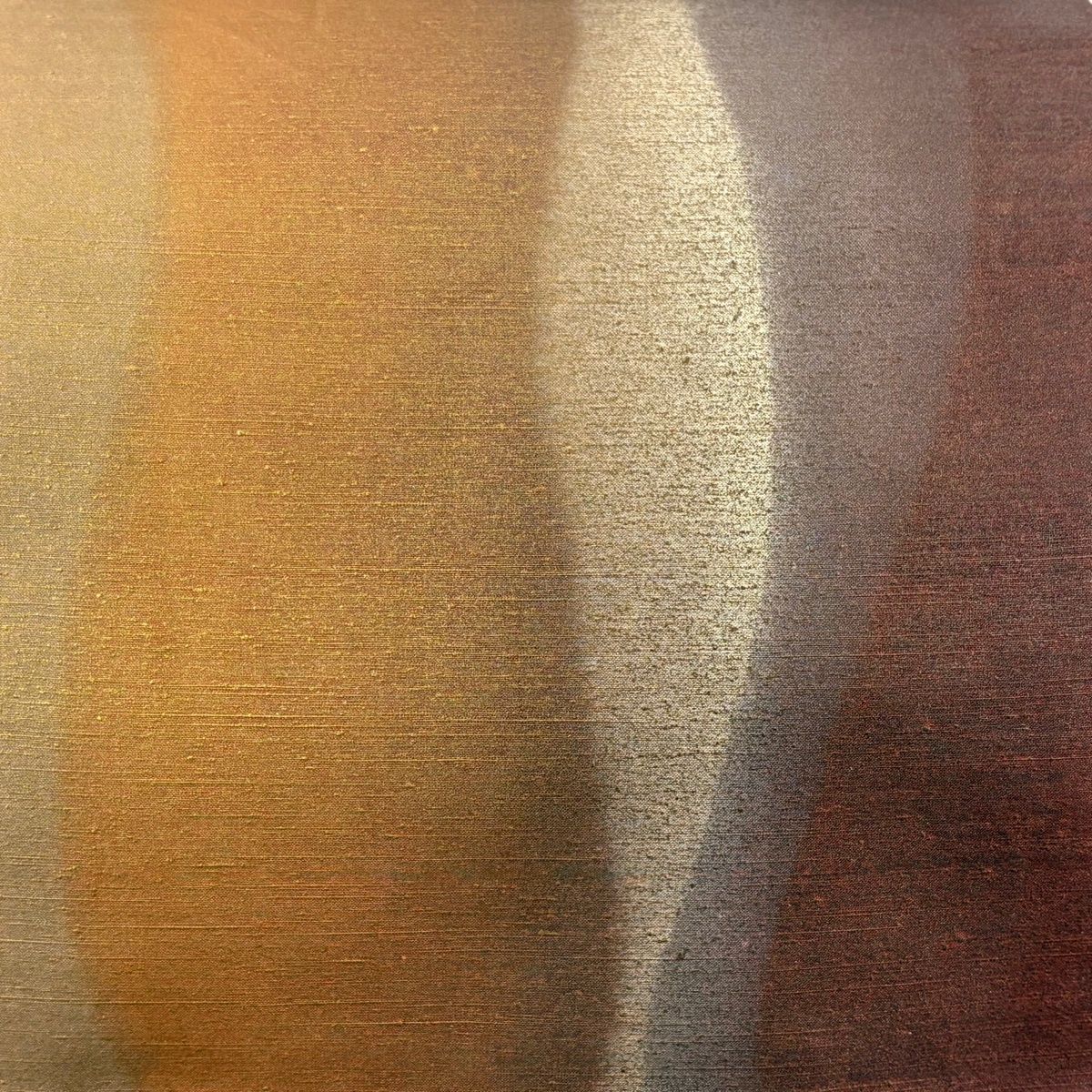 袋帯 秀品 証紙 大島紬地 幾何学模様 金彩 赤茶 全通 正絹