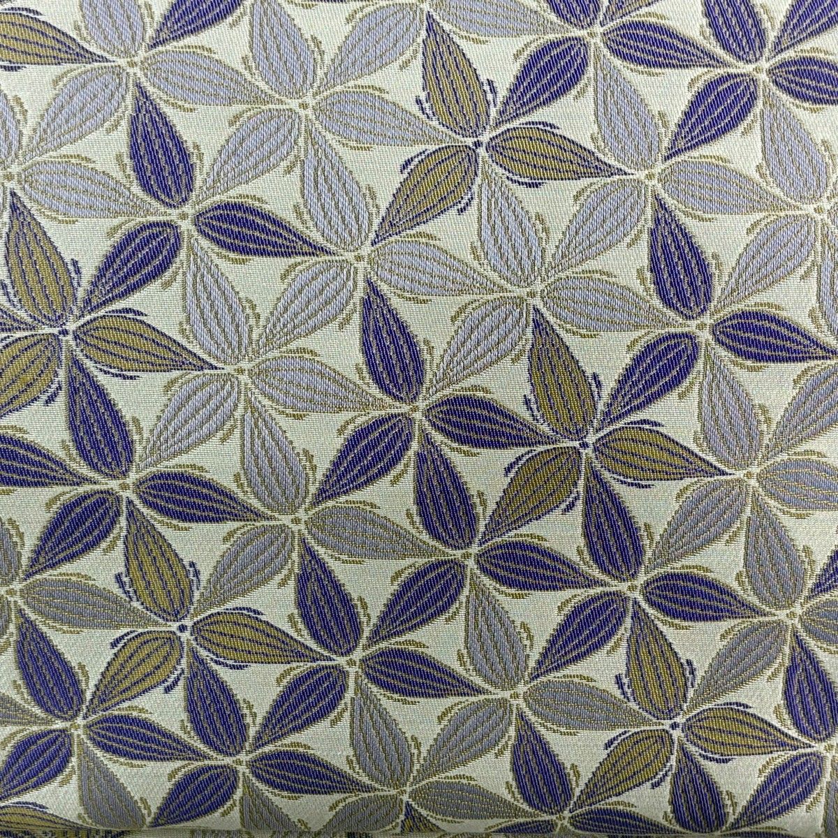 名古屋帯 秀品 幾何学模様 刺繍 灰紫 正絹