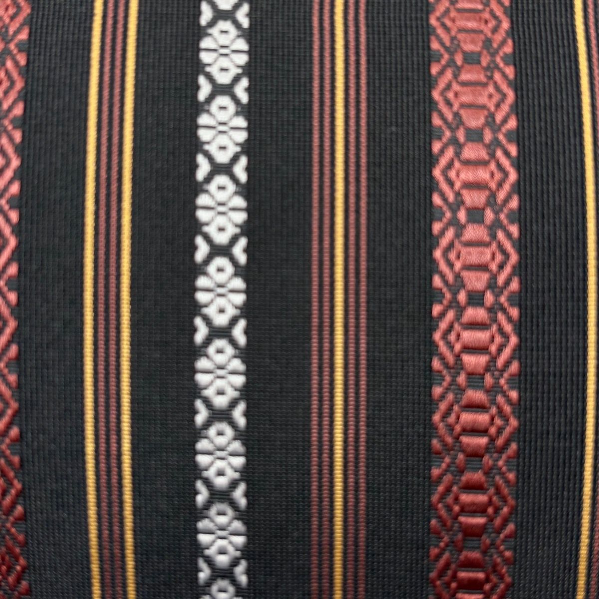 袋帯 秀品 夏帯 縞 幾何学 黒 全通 正絹