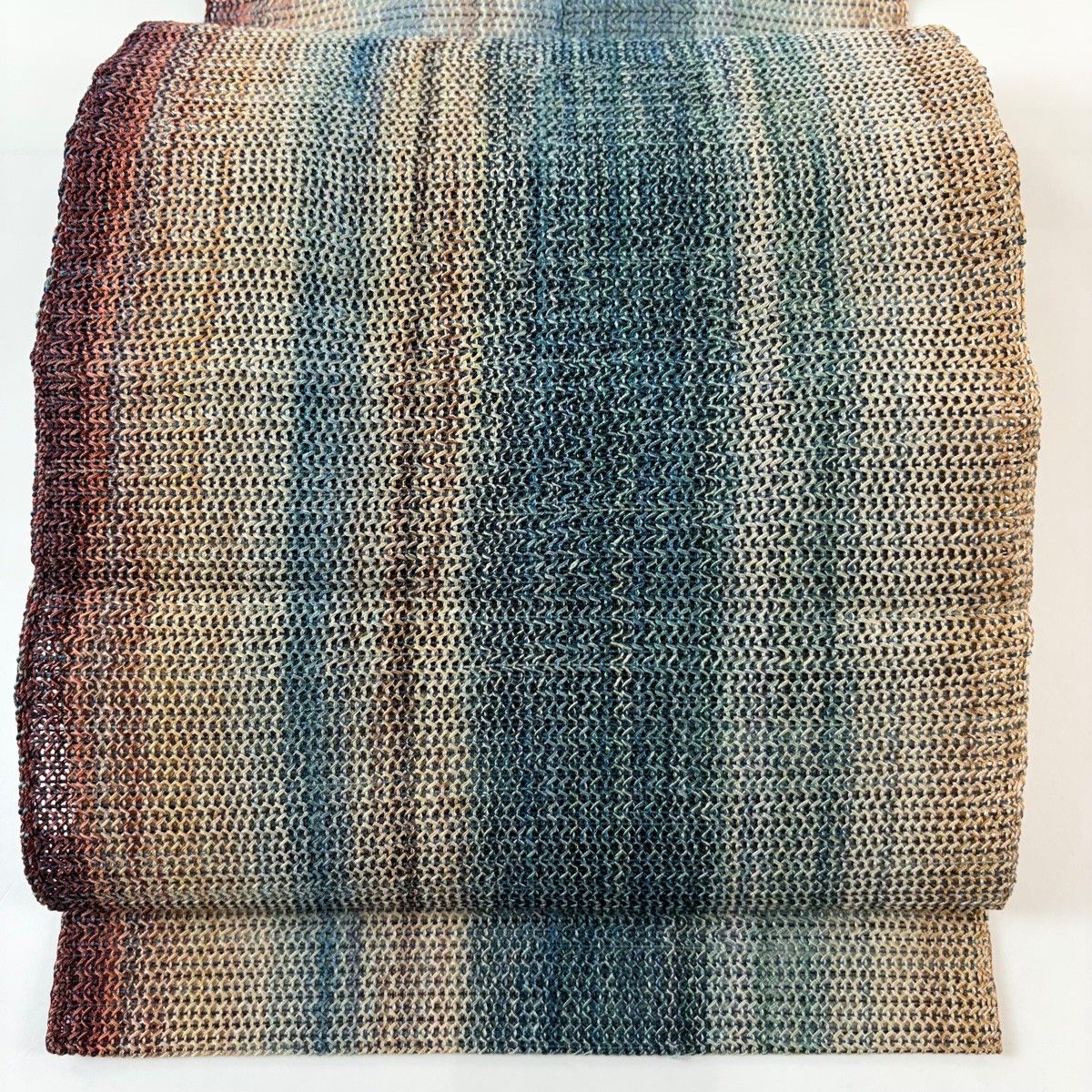 名古屋帯 秀品 八寸名古屋帯 夏帯 霞 幾何学 藍色 正絹