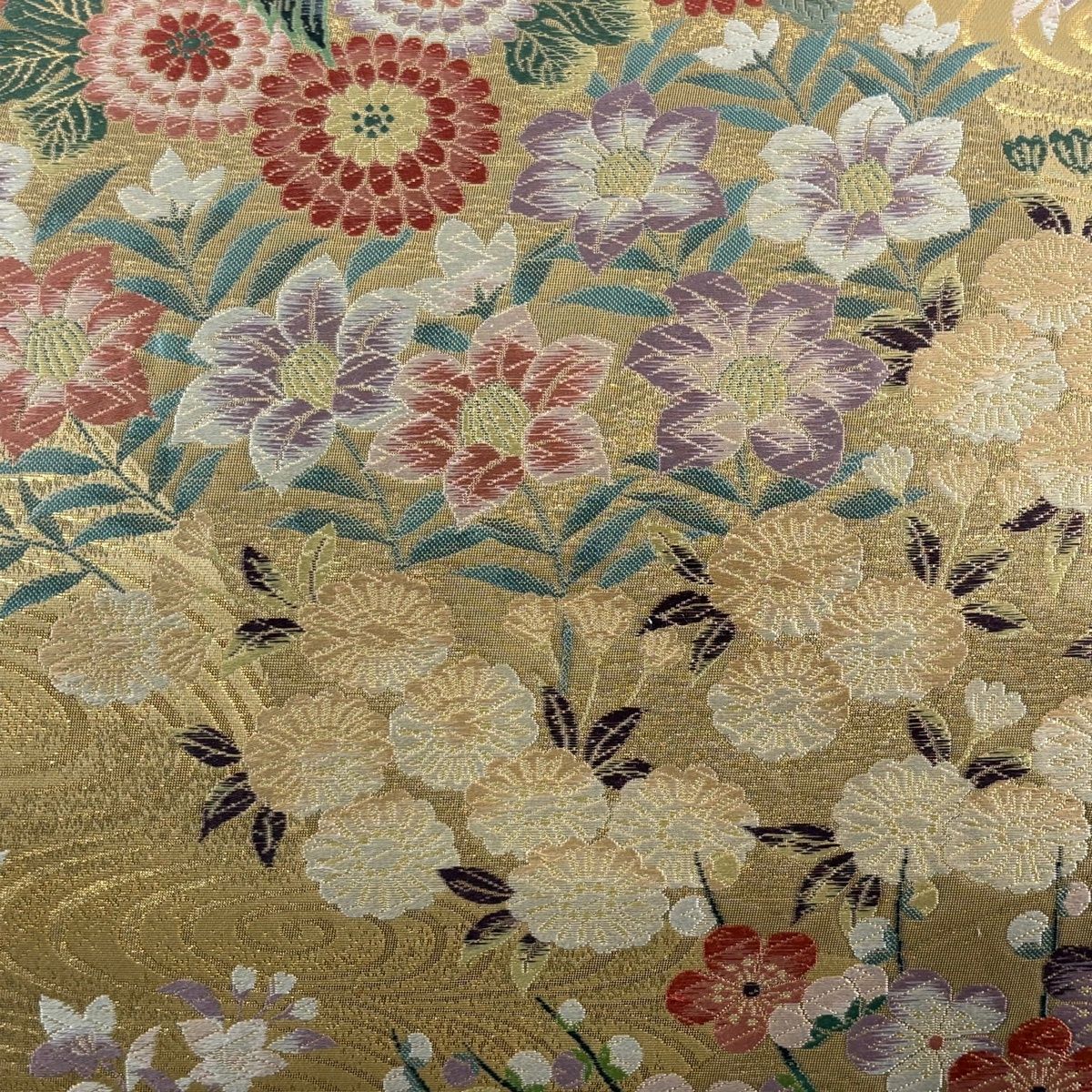 袋帯 秀品 証紙 瑞鳳華 花鳥 唐織 箔 山吹茶色 六通 正絹