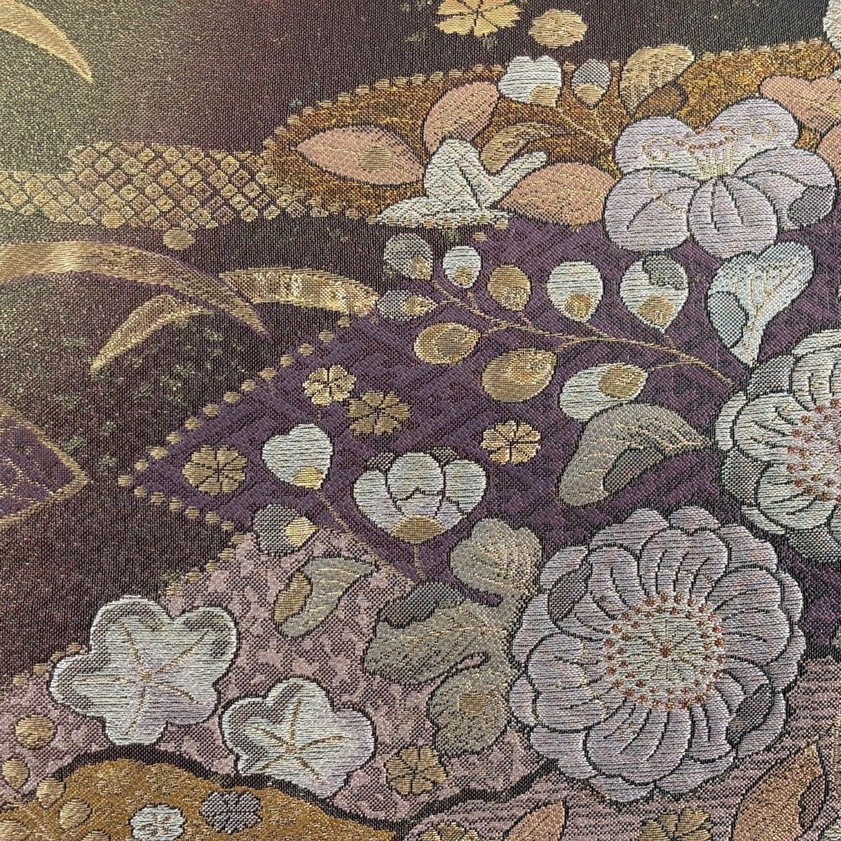 袋帯 秀品 やまと 辻が花柄 霞 箔 金銀糸 紫 六通 正絹