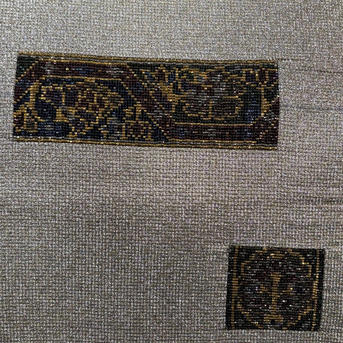 袋帯 秀品 草花 幾何学 ビーズ 箔 薄紫 お太鼓柄 正絹