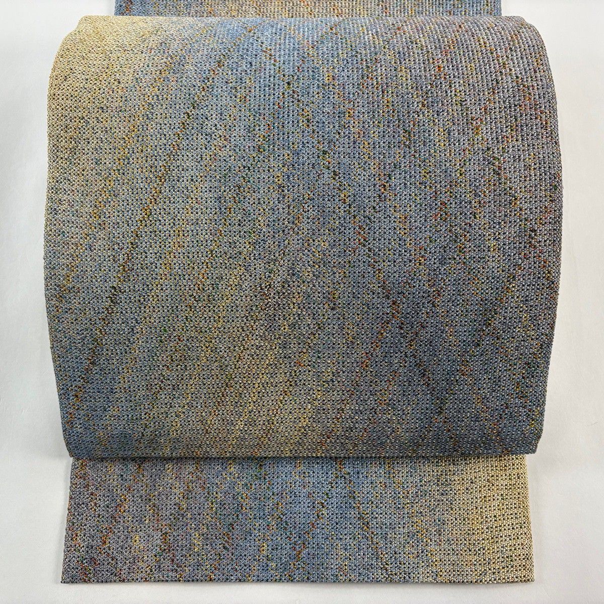 名古屋帯 秀品 八寸名古屋帯 松葉仕立て 夏帯 斜め格子 金糸 ぼかし 灰紫 正絹